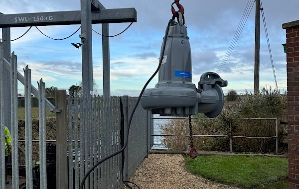 New Pump Station Pump being installed